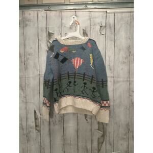 Vintage Lisa Nichols Boys XS Graphic Knit Sweater Acrylic Fence Art